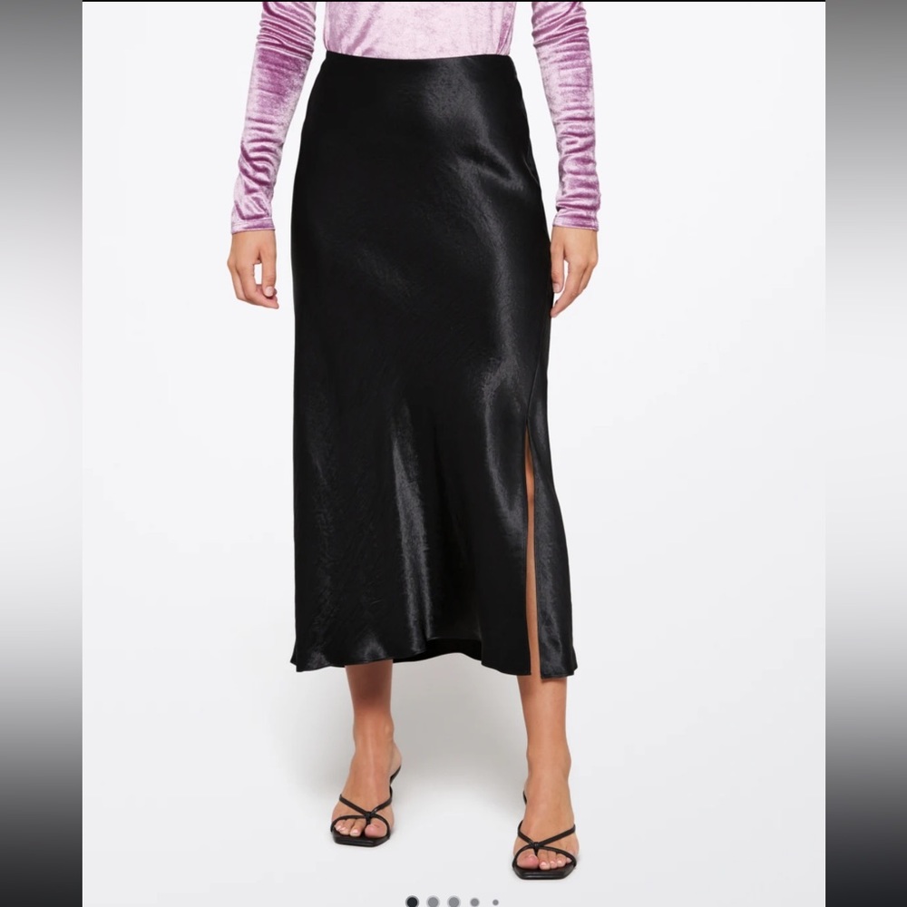 Vince Black Satin Midi Skirt